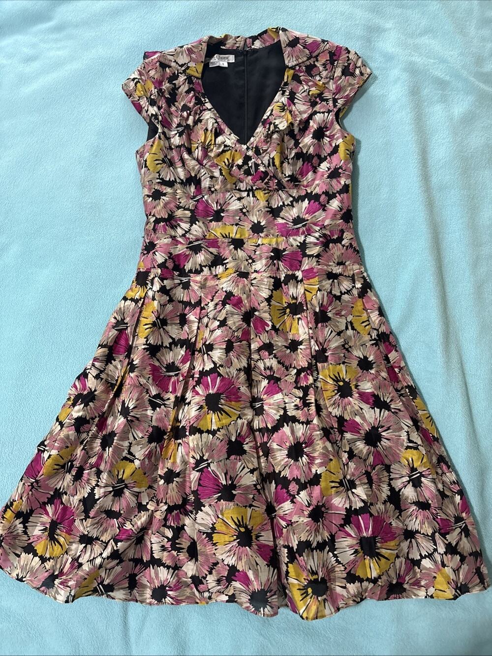 Kay Unger New York 8 Cotton Silk Floral Dress, Petticoat Liner, EUC, Party, Wed